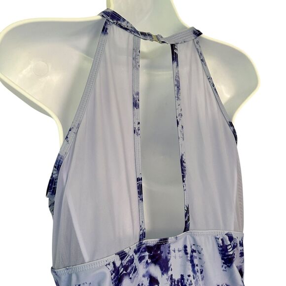 Aqua Eve Purple One Piece Mesh V Neck Halter Swimsuit Size 16W - Picture 8 of 12